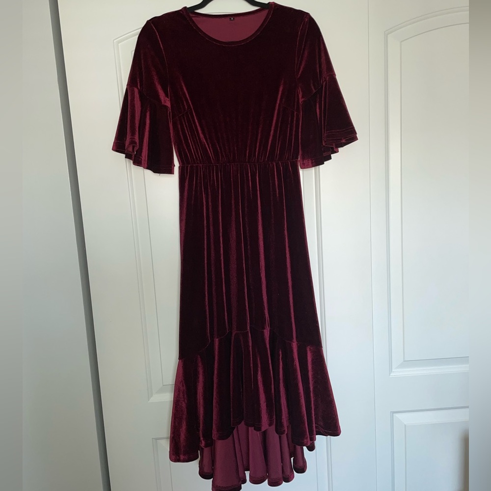 SHEIN velvet red high low dress